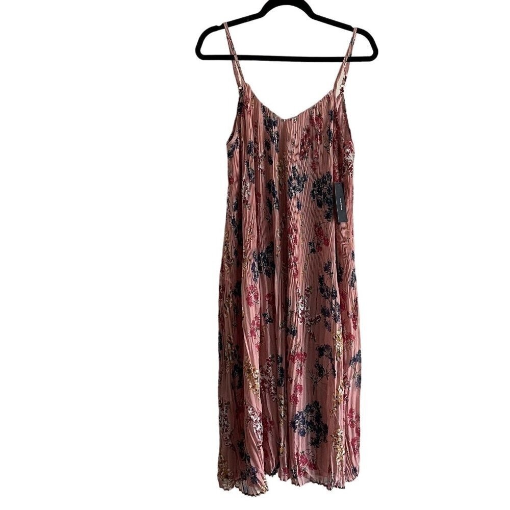 Lulus S Spaghetti Straps Liza Mauve Pink Floral Print Pleated Midi Dress NWT